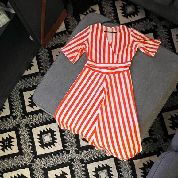 Orange and Cream Striped Summer Shirt and Skirt Ensemble - Picture 6 of 8